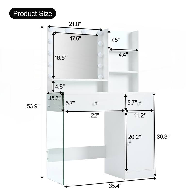Vanity Desk with Mirror and 3 Lighting Modes