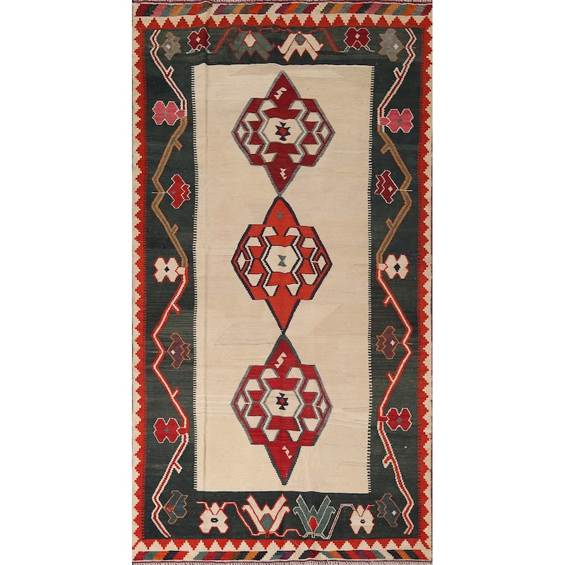 Nomadic Kilim Persian Vintage Area Rug Hand-Woven Wool Carpet - 4'2"x 7'11"