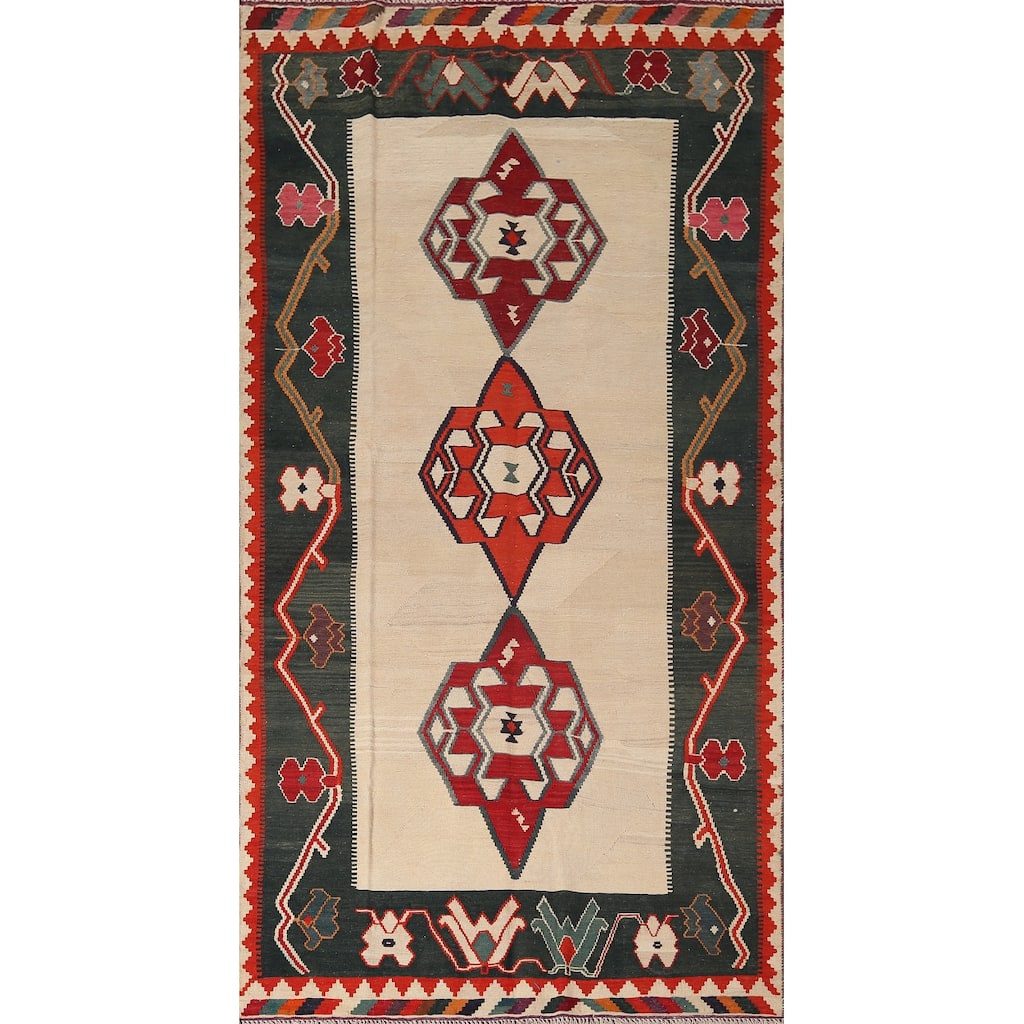 Nomadic Kilim Persian Vintage Area Rug Hand-Woven Wool Carpet - 4'2"x 7'11"