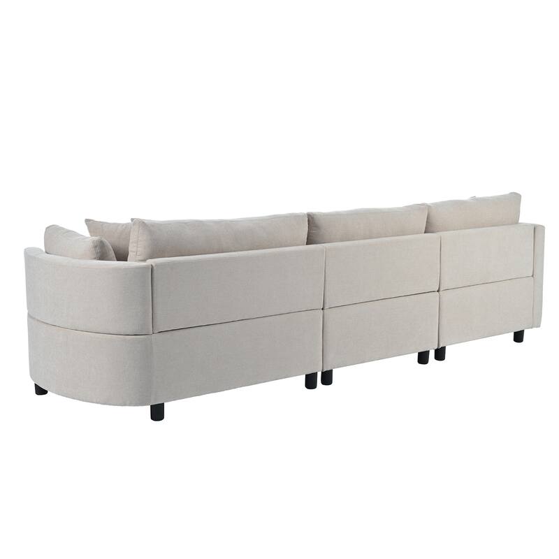 Curved Chenille Fabric Sofa with 3 Pillows, Removable Cushions, Wood Frame for Living Room