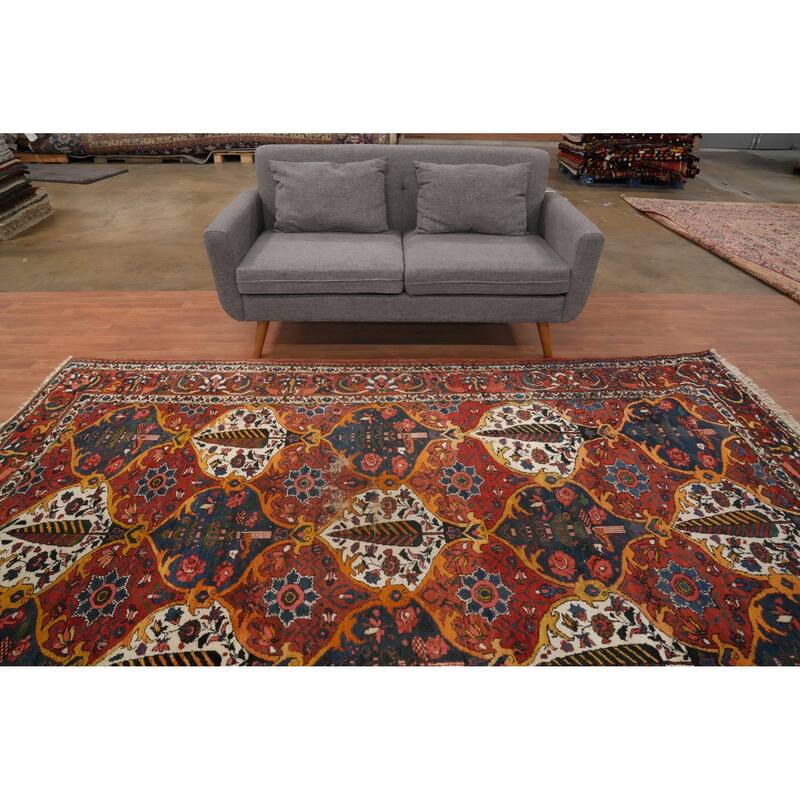 Hand Knotted Oriental 100% Wool Carpet Traditional Floral Oranges & Rust Bakhtiari Area Rug - 10' 3'' X 6' 9''