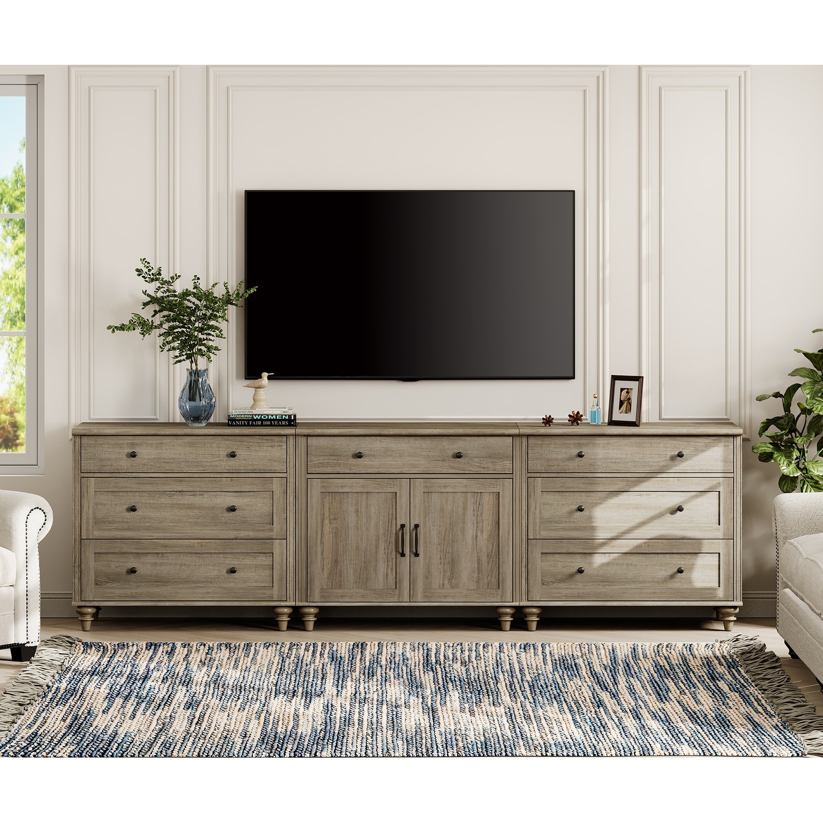 Farmhouse TV Stand with Doors and Drawer﻿