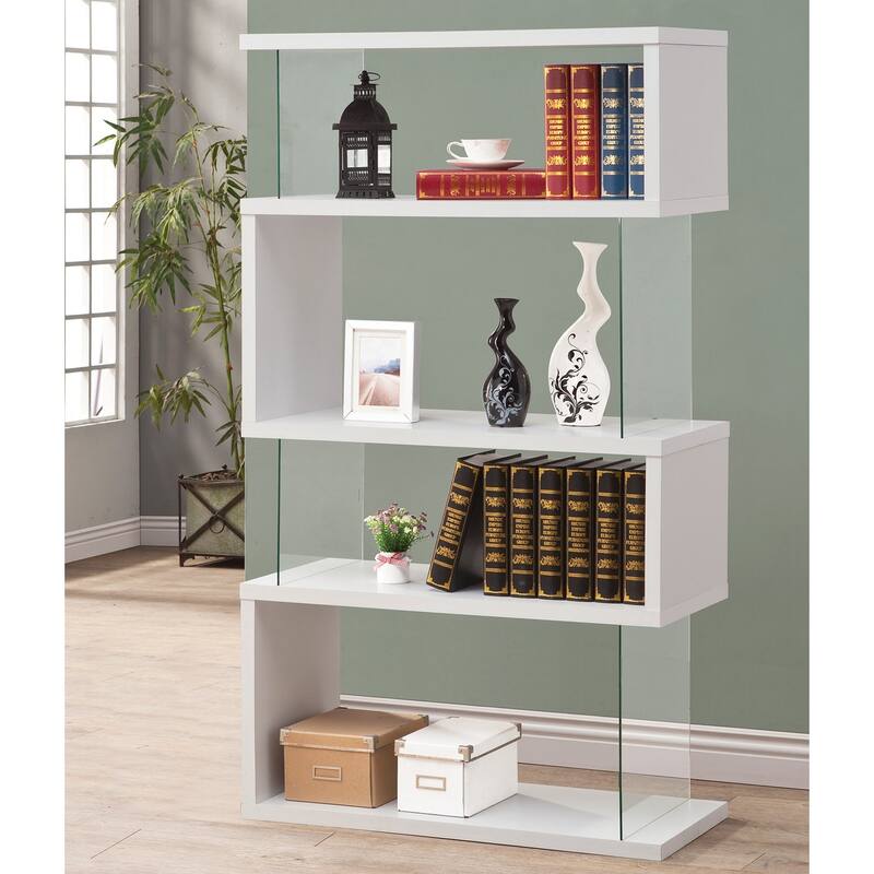 Asymmetrical Snaking Bookcase White Glossy and Clear