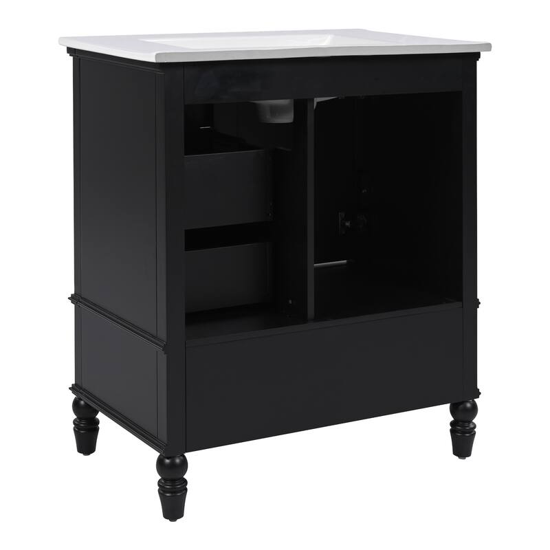 Roomfitters 30" Bathroom Vanity with Integrated Ceramic Sink, Solid Wood Frame and 3-Drawer Storage