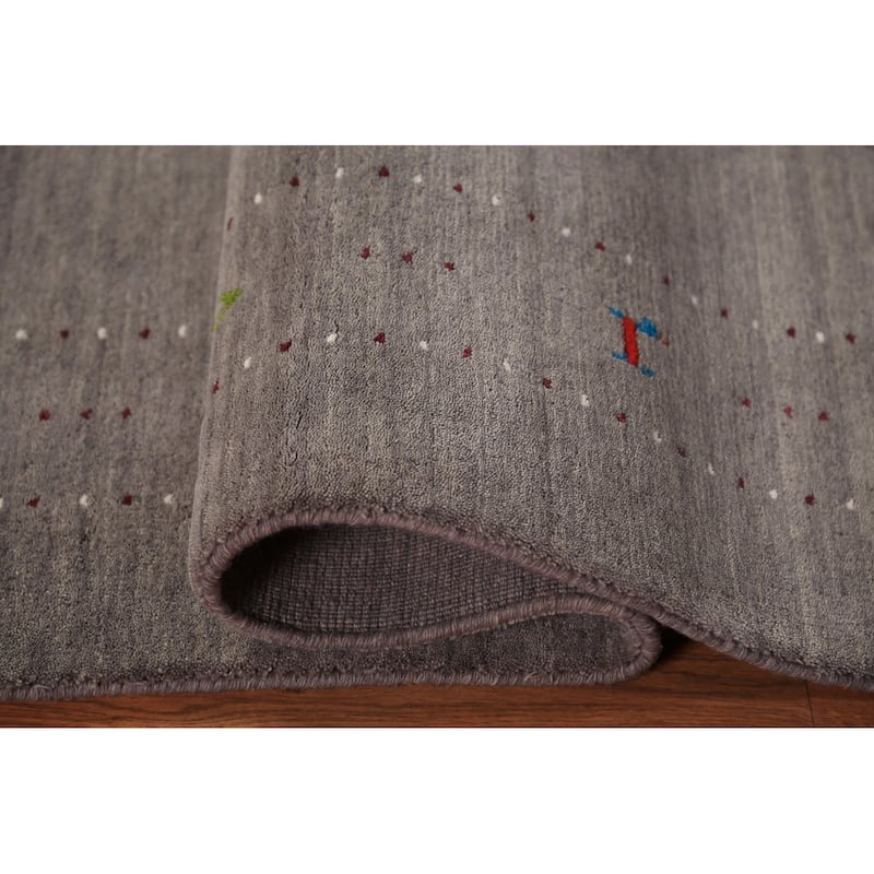 Tribal Gabbeh Oriental Area Rug Handmade Grey Modern Wool Carpet - 5'8" x 7'10"
