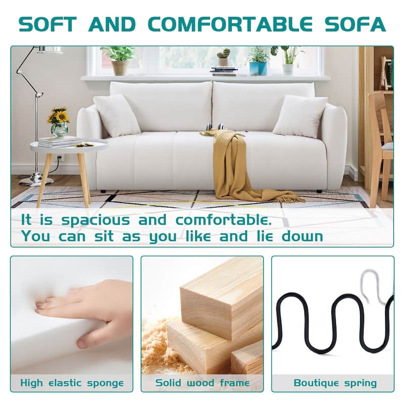 W85in Modern Upholstered 3 Seater Fabric Couch Sofa for Living Room