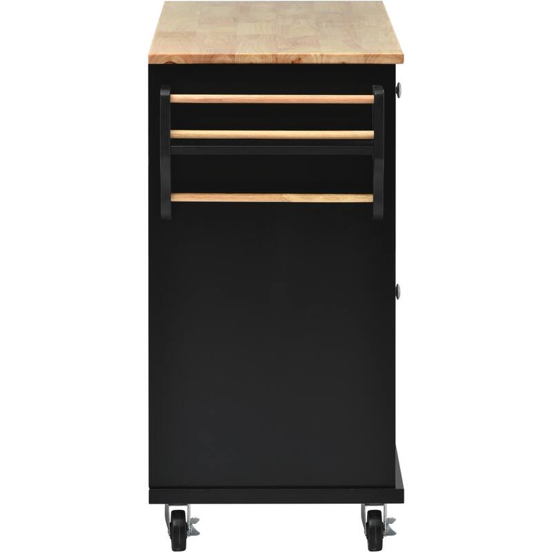 Rolling Kitchen Island Cart with Rubber Wood Top, 5 Drawers, Storage Cabinet & Adjustable Shelves - 53" Black