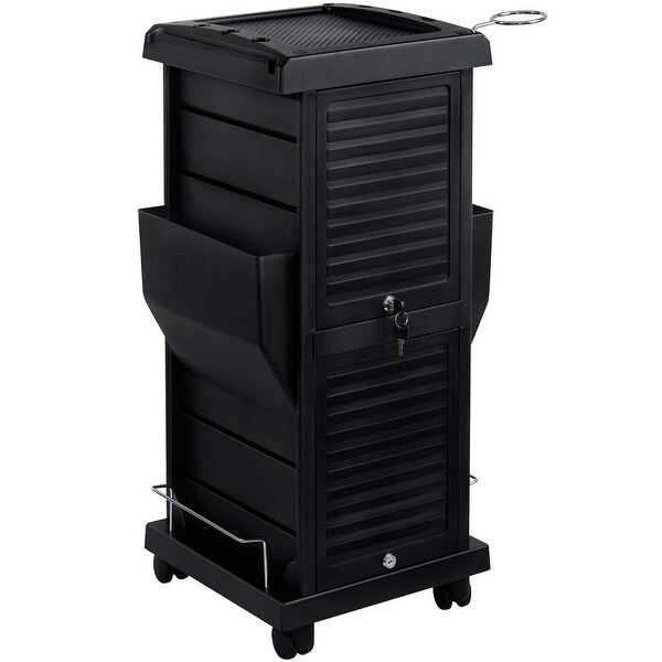 Saloniture Premium Locking Rolling Trolley Cart with Pockets - Black
