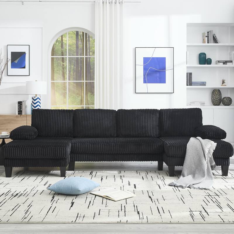 Symmetrical Corduroy Double Chaise Couch U-shaped Sectional Sofa