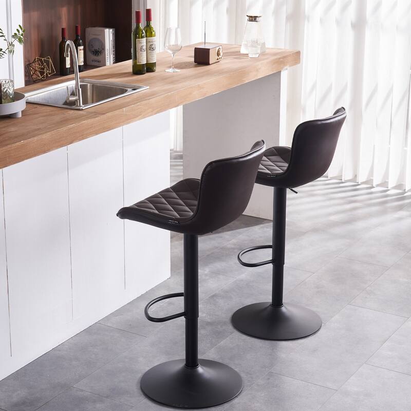Modern Faux Leather Bar Stools Set of 2, Adjustable Height, Swivel Counter Stools