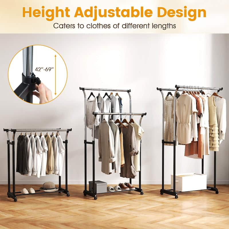 Costway Rolling Clothes Rack with Adjustable Height, Heavy-Duty Metal - See Details