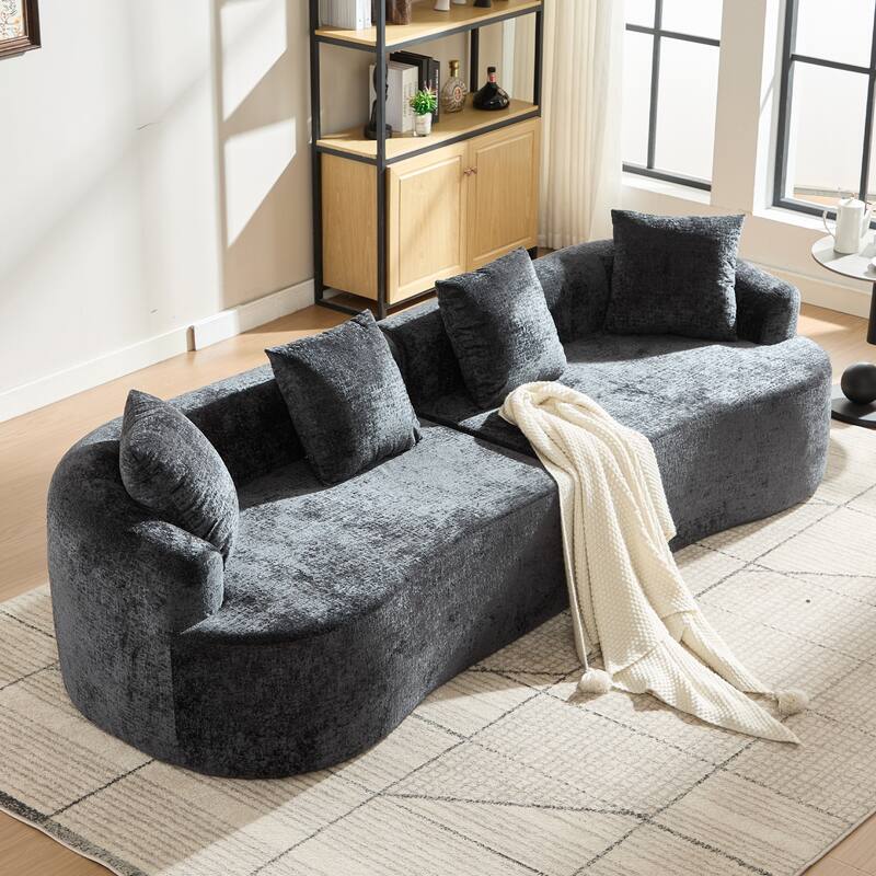 Curved Loveseat Sofa, 110'' Chenille 2-Seater Couch Deep Seat Sectional Couch with 3 Plush Pillows