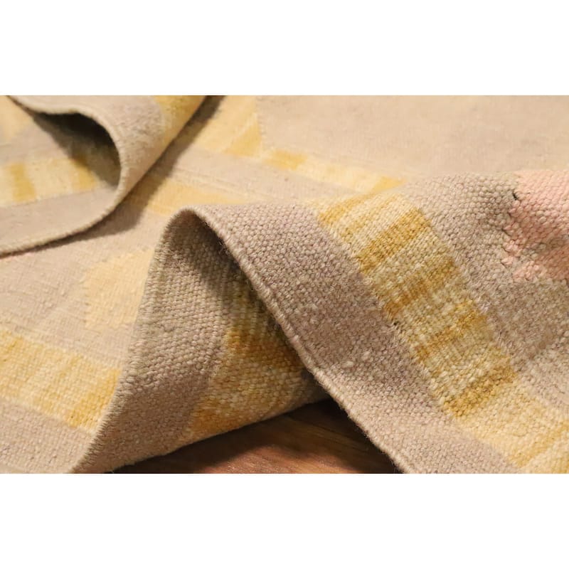 Hand Woven Oriental 100% Wool Carpet Southwestern Tribal Yellow & Gold Kilim Area Rug - 4' 10'' X 3' 4''