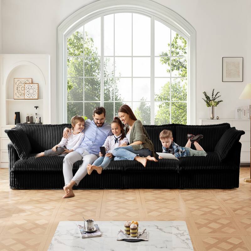 GDFStudio - Modern Corduroy Deep-Seat Slipcovered 2-Seater 83.4" Loveseat Sofa