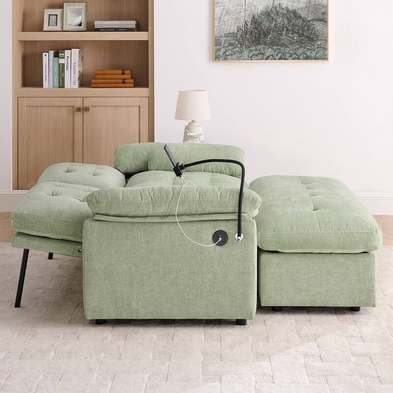 Double Recliner Chair with Adjustable Backrest, Storage Ottoman, USB Port & Phone Stand