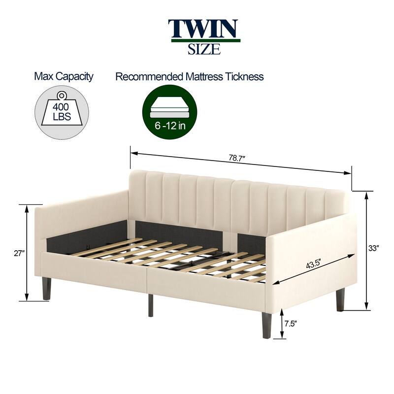 Elena Twin Size Beige Velvet Upholstered Daybed