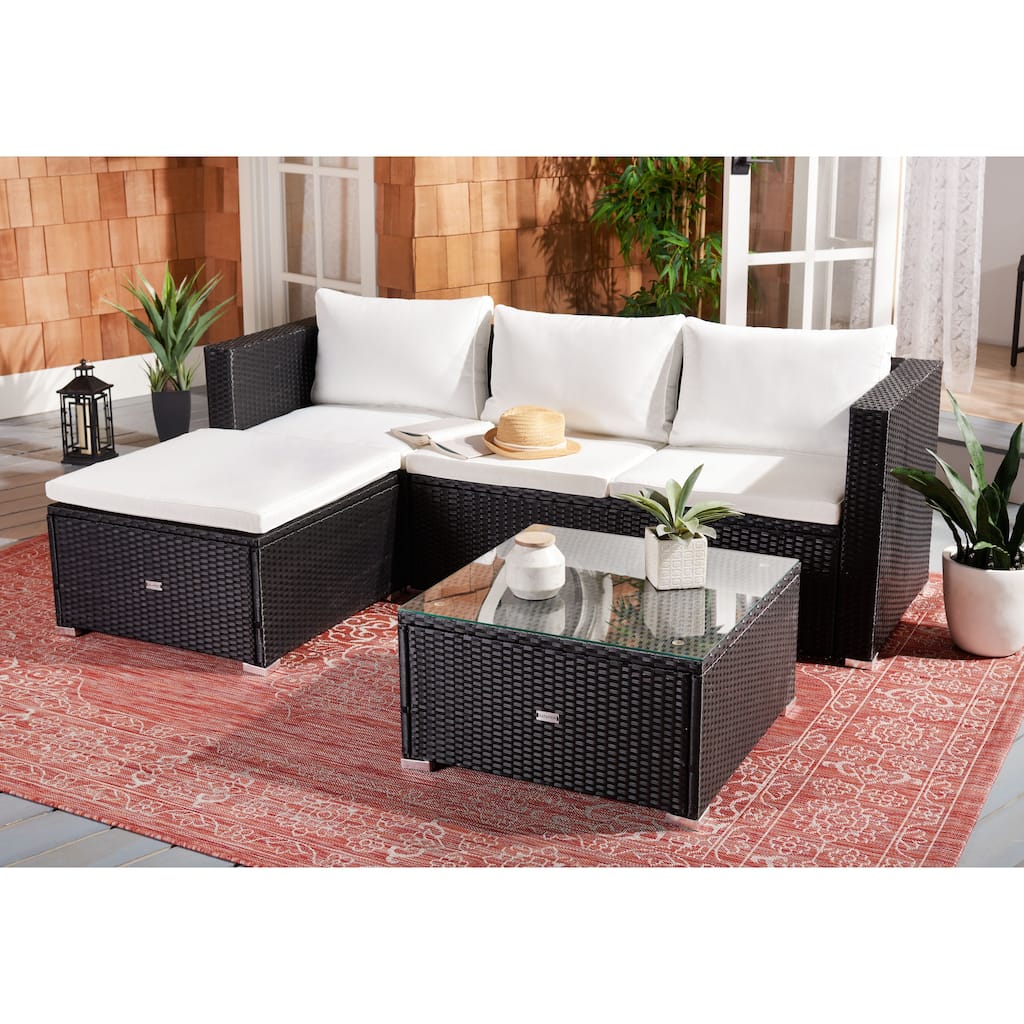 SAFAVIEH Outdoor Patio Furniture Lainey 3-Piece Sectional Conversation Set - 51W x 26D x 27H