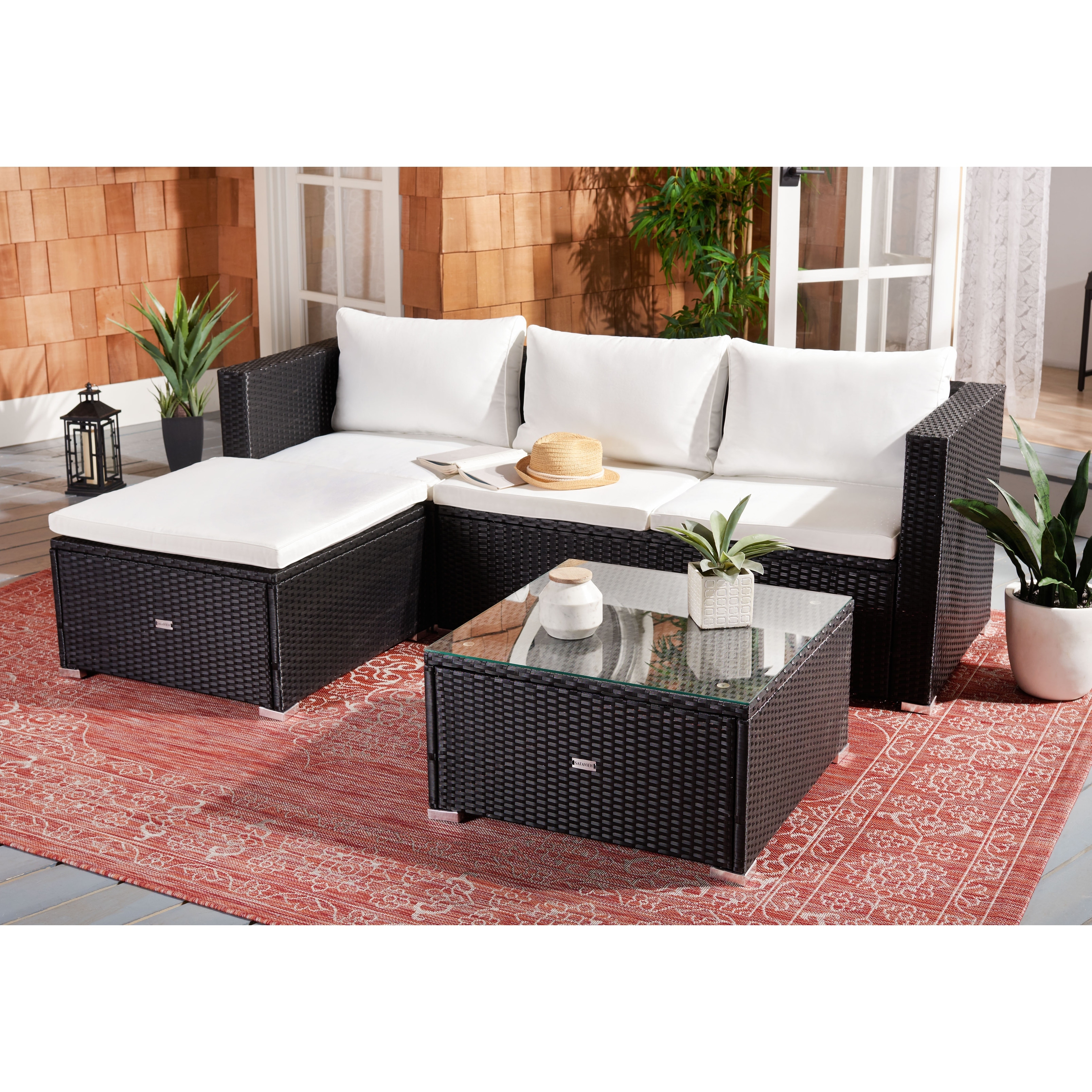 SAFAVIEH Outdoor Patio Furniture Lainey 3-Piece Sectional Conversation Set - 51W x 26D x 27H