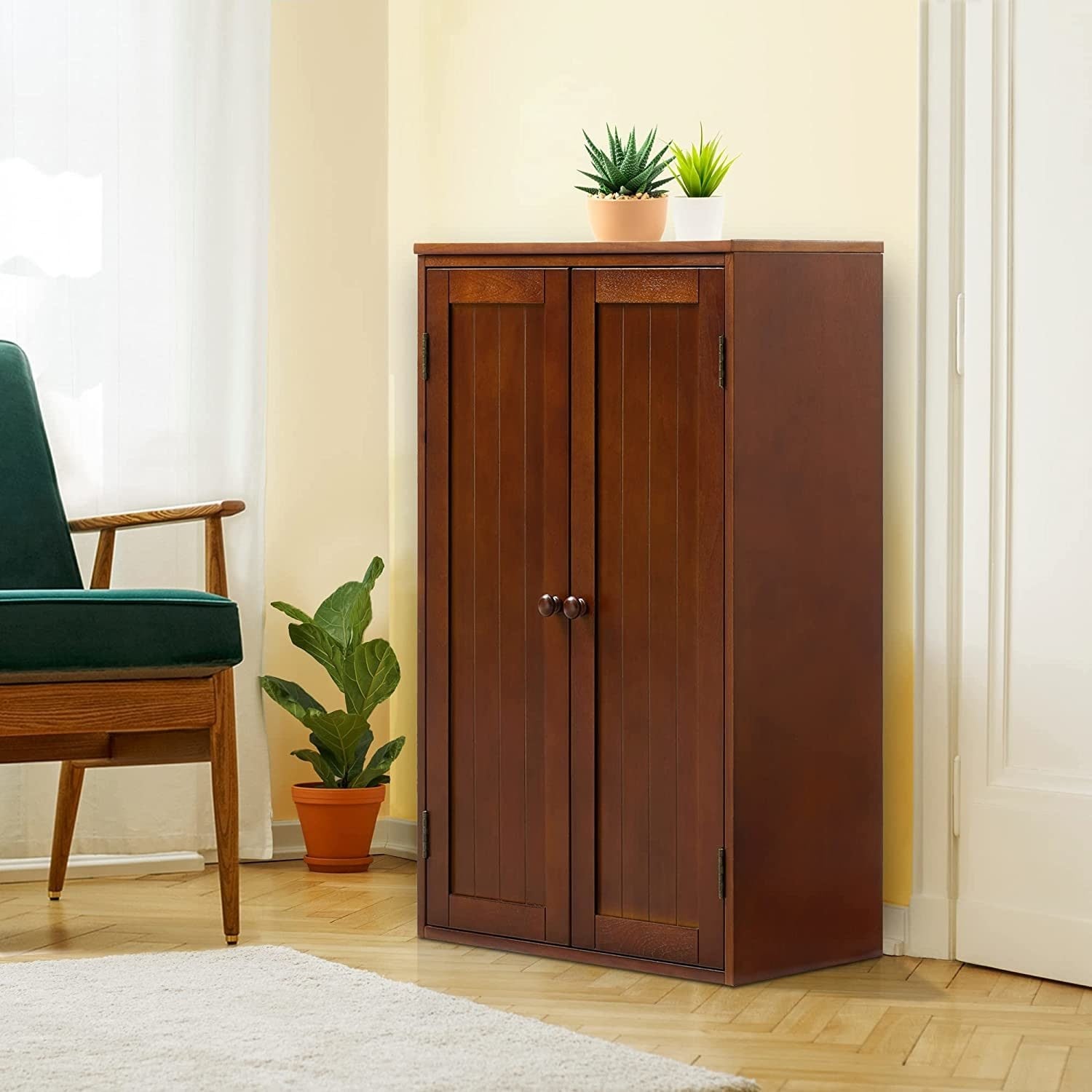 Wall Storage Cabinet with Double Doors and Adjustable Shelf On