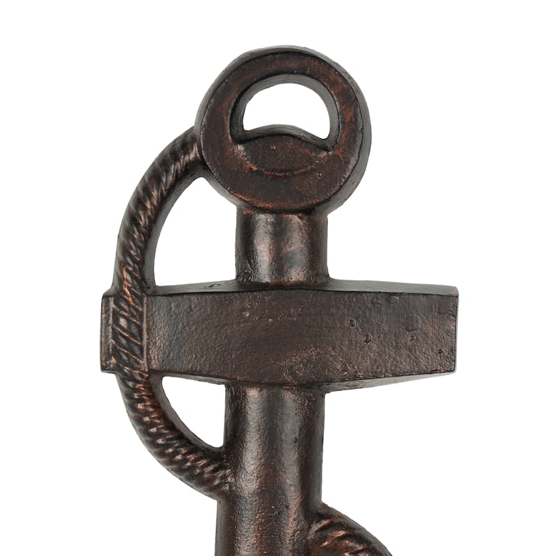 Bronze Aluminum Metal Weathered Anchor Home Wall Decor with Curved Rope Design (Set of 2)