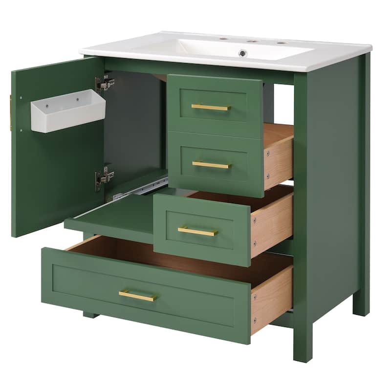 30" Black Bathroom Vanity with Sink - Solid Wood & MDF, Soft-Close Drawers, Modern Freestanding Storage Cabinet