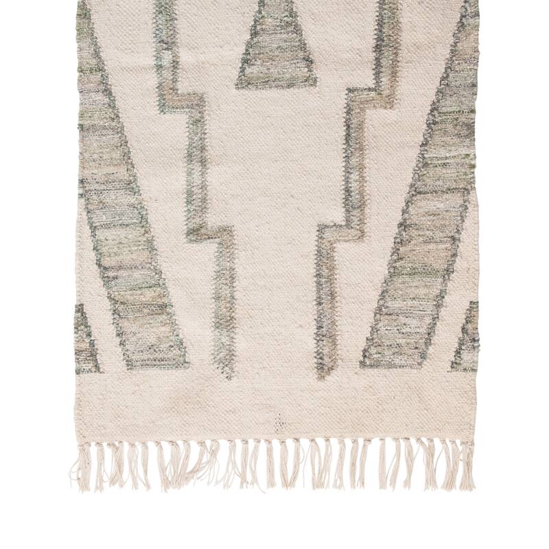 Hand-Woven Cotton & Wool Kilim Floor Runner, Variegated Green & Cream Color - 2' x 8'