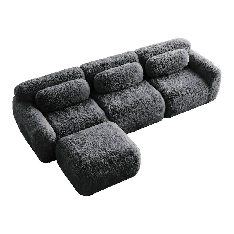 Homy Casa Modular Sectional Sofa, Dark Grey Plush Fabric with Non-Slip Base, No Assembly Living Room Couch with Pillows
