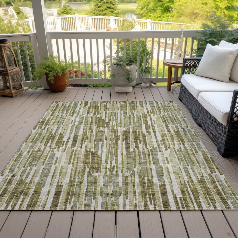 Machine Washable Indoor/ Outdoor Chantille Abstract Watercolor Rug - Olive - 2'6" x 3'10"