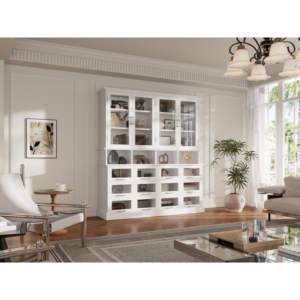 Modern Curio Display Cabinet 7-Tier Bookshelf with 16 Drawers