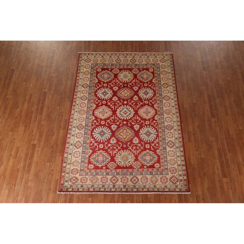 Red Kazak Oriental Area Rug Handmade Living Room Wool Carpet - 6'1" x 8'9"