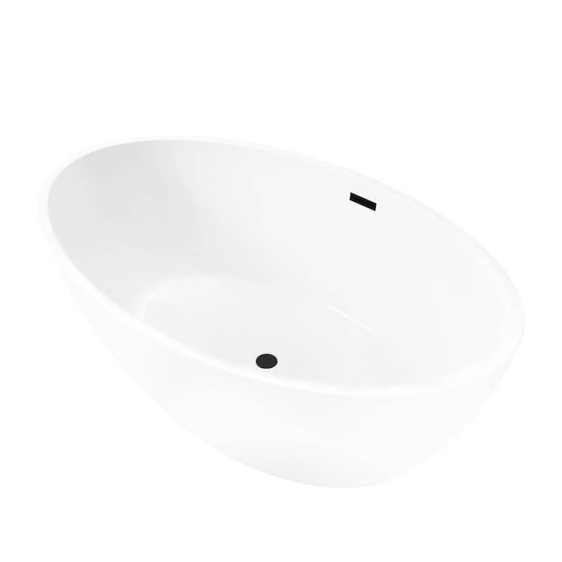 Vanity Art 55" Freestanding Acrylic Soaking Bathtub with Slotted Overflow & Pop-up Drain