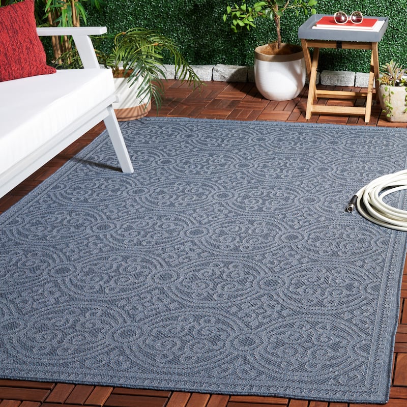 SAFAVIEH Bermuda Artimisia Geometric Indoor/Outdoor Waterproof Rug - 8' x 10' - Navy