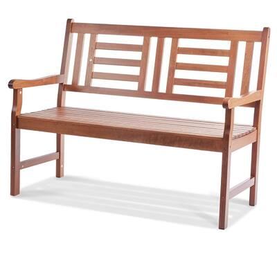 48" Natural Wood Bench for Garden, Patio or Porch Sturdy 3-Seater Outdoor Furniture with Backrest - 25” L x 48” W x 37” H