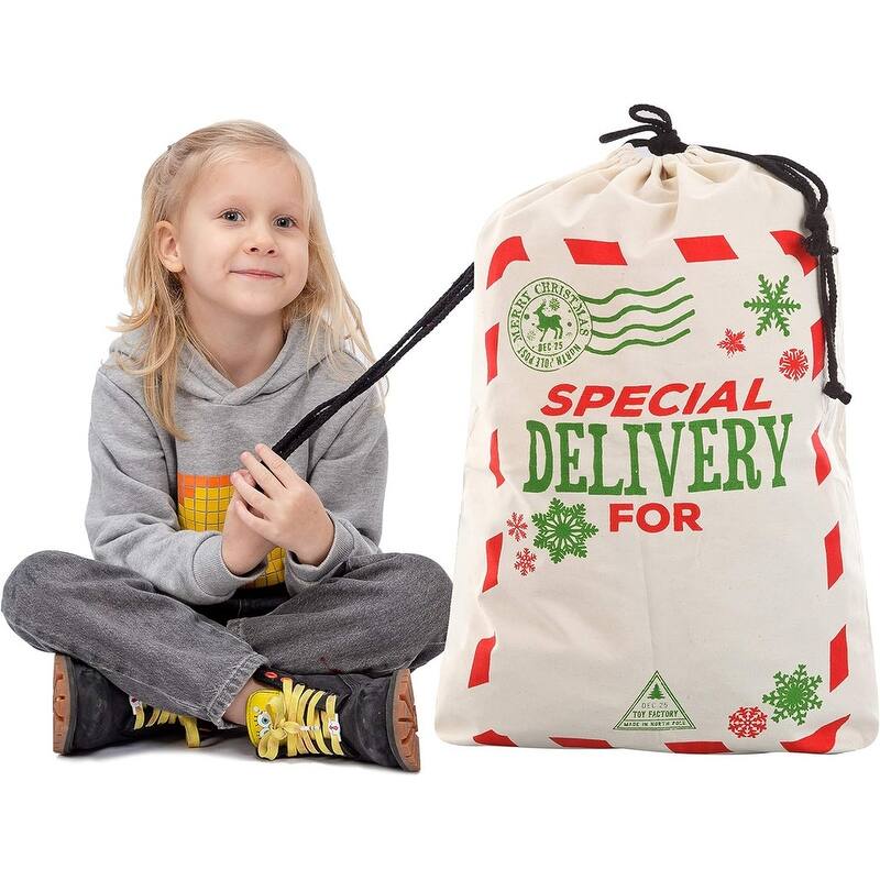 3 Packs Santa Sack, Large Christmas Canvas Gift Bag with Drawstring 26" x 19" for Hoilday Party Supplies - Multicolor