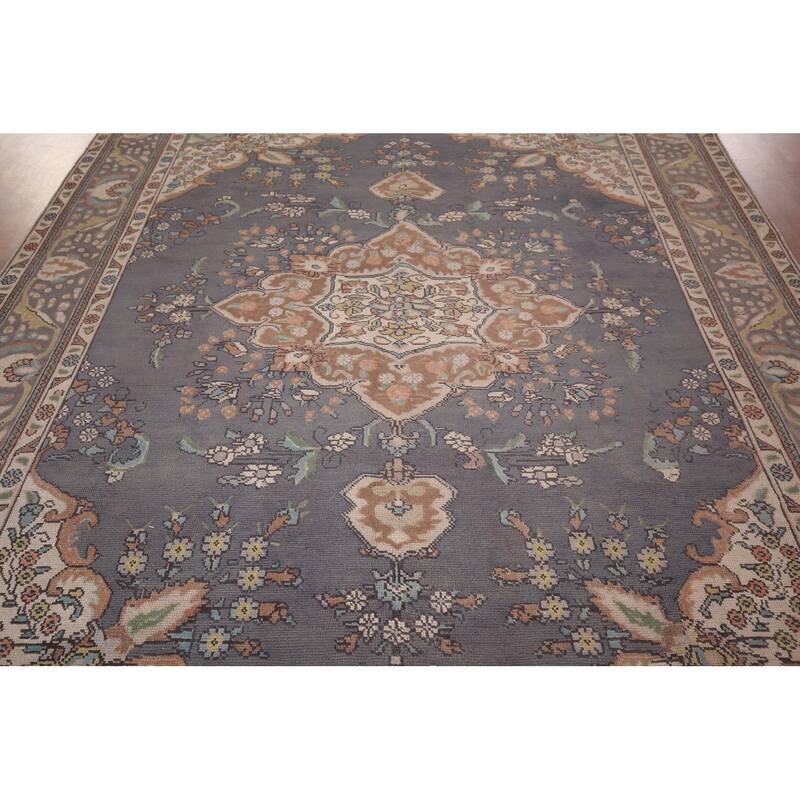 Gray Blue Tabriz Persian Vintage Area Rug Hand-Knotted Wool Carpet - 8'0"x 10'7"