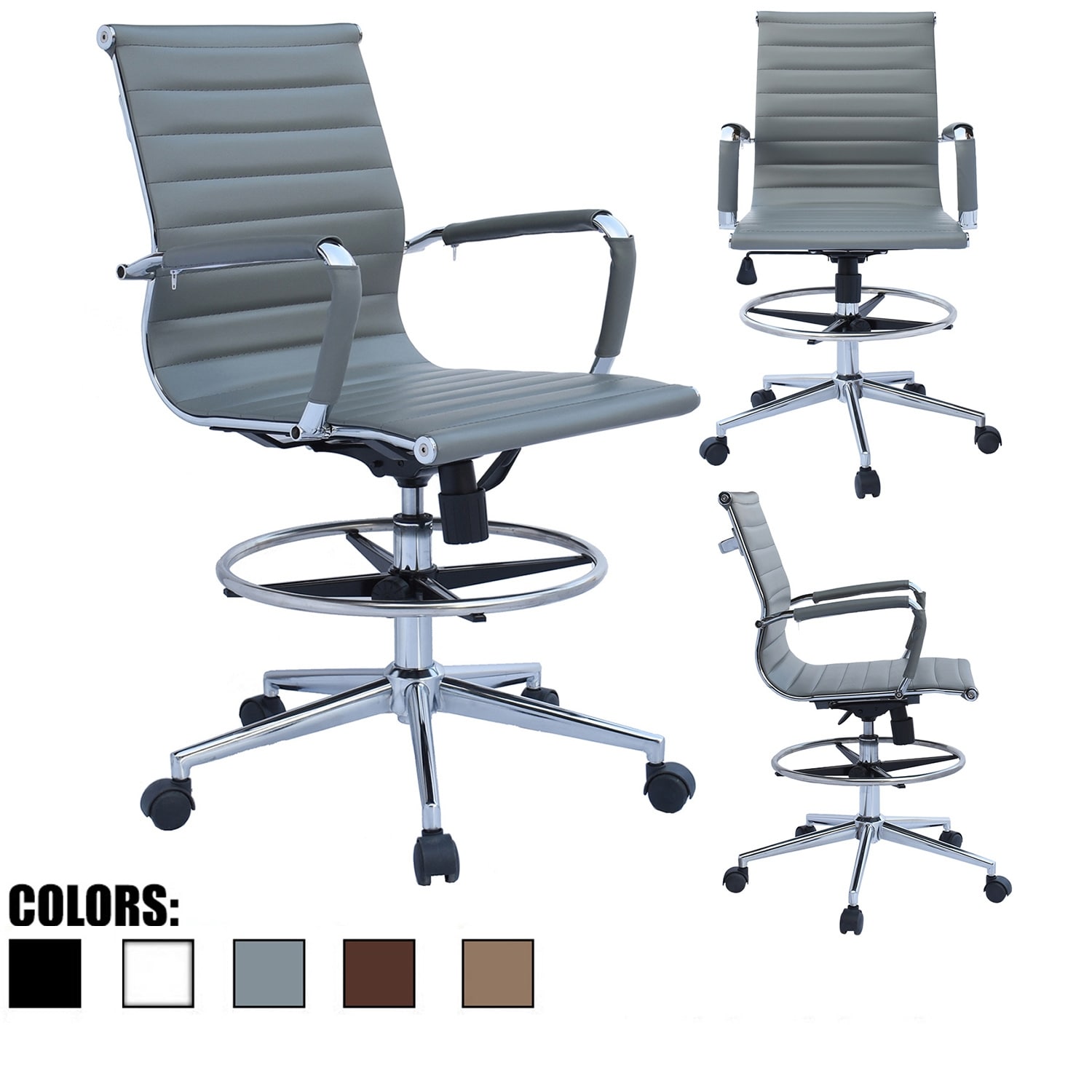 Mesh Drafting Chair Mid Back Office Chair Adjustable Height w/Footrest  Armless