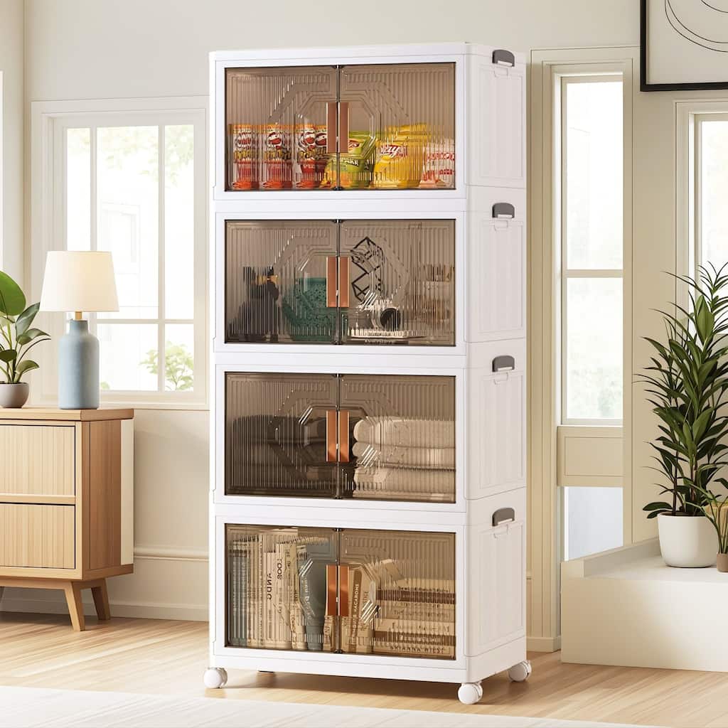 VECELO Storage Bins with Lid Stackable Storage Bins with Wheels & Folding Plastic Storage Boxes 3/4/5 Set