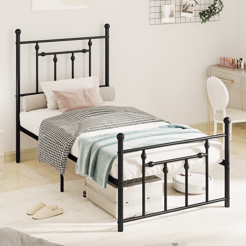 Metal Bed Frame with Built-In Headboard for Strong Support