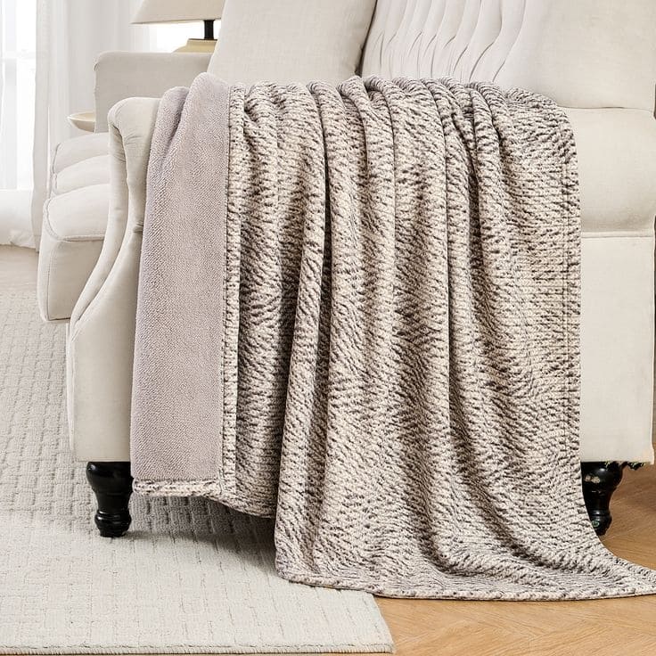 50" x 60" Single Layer Reversible Printed Chenille, Fleece Throw Blanket With Two Plush Effects, Soft and Machine Washable