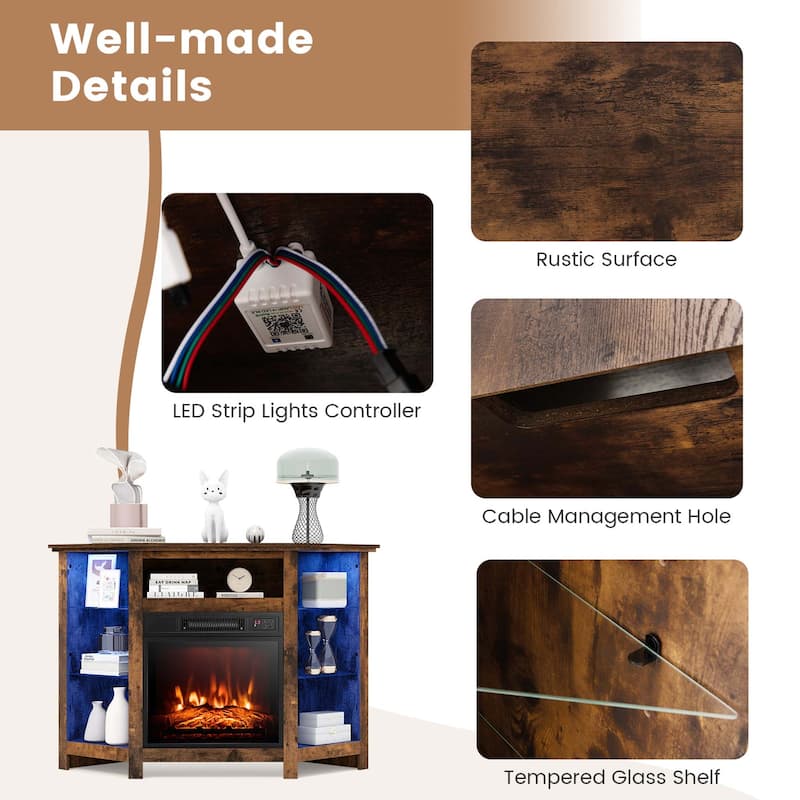 Costway Fireplace TV Stand w/ Led Lights & 18" Electric Fireplace for - See Details