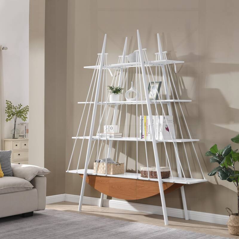 Innovative Industrial-Style Bookshelf with Drawer for Home and Office