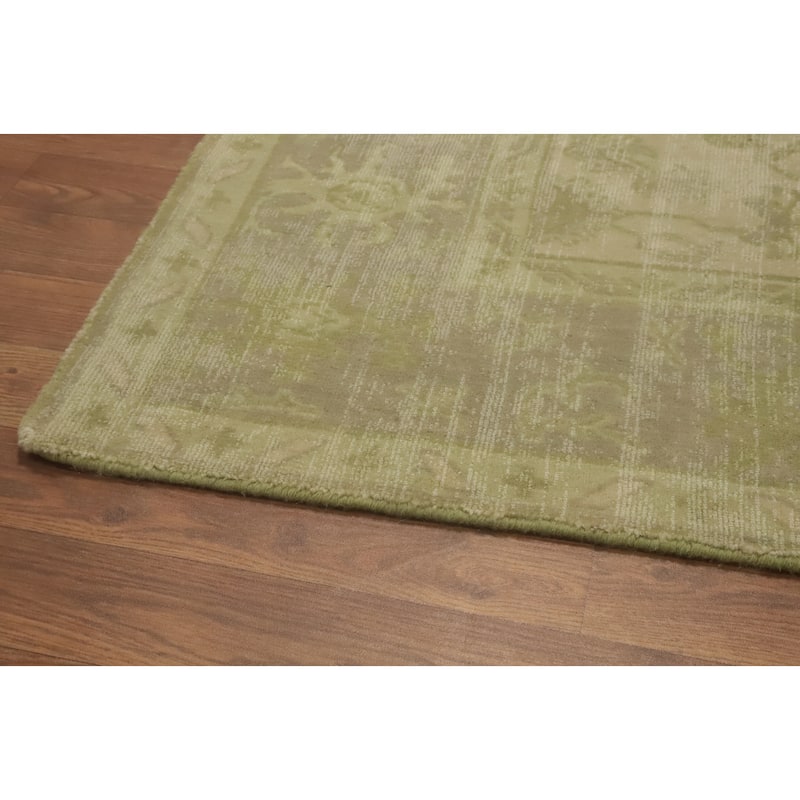 Hand-knotted Transitional Silk Carpet Beige Oushak Rug Floral Oriental Area Rug - 8' 0'' X 5' 0''