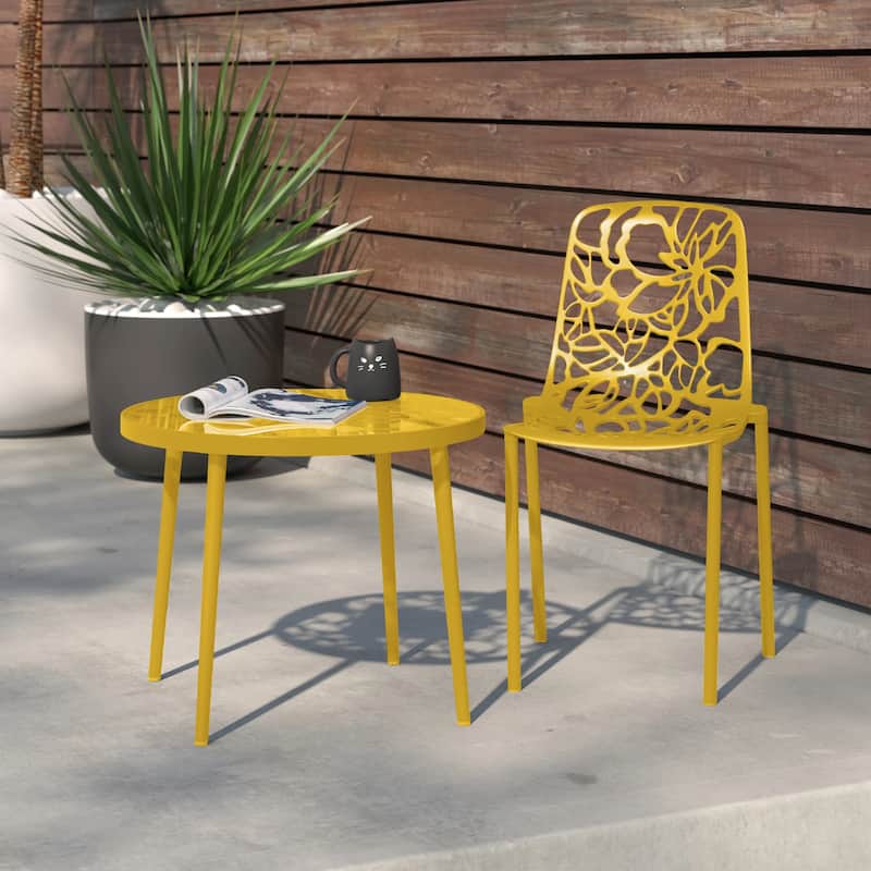 Devon Aluminum Floral Cutout Stackable Dining Chair for Dining Room, Patio, or Garden