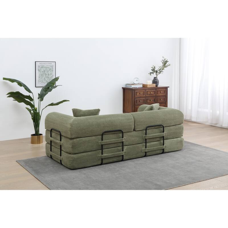 Convertible Sleeper Sofa Bed with Cylindrical Pillow - Corduroy Folding Mattress Couch for Living Room, Bedroom, Lounge, Studio