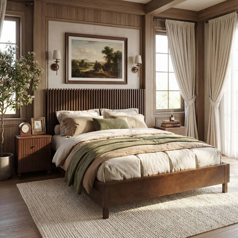 Christopher Knight Home - Adelynn Modern Wood Platform Bed with Vertical Slat Headboard, No Box Spring Needed