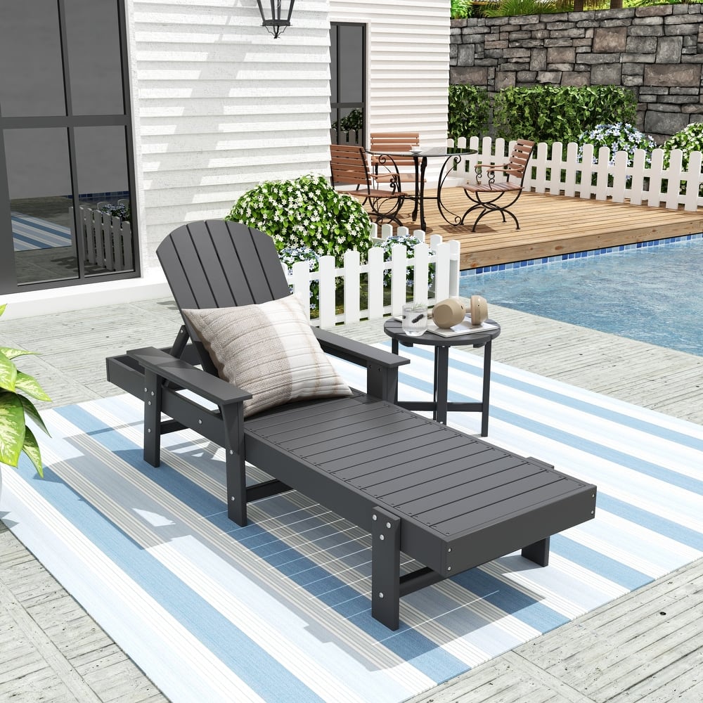 Altura Poly Eco-Friendly All Weather Reclining Chaise Lounge with Arms & Side Table (2 Piece Set)