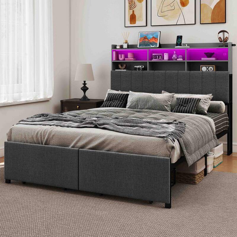Upholstered Platform Bed with Storage Footboard