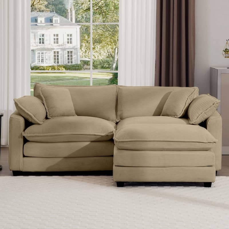 Corduroy Cloud Upholstered Modular L-Shaped Sectional Sofa with Removable Ottoman and 4 Pillows