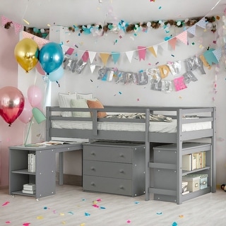 Twin Size Loft Bed With Cabinet,Shelves And Rolling Portable Desk