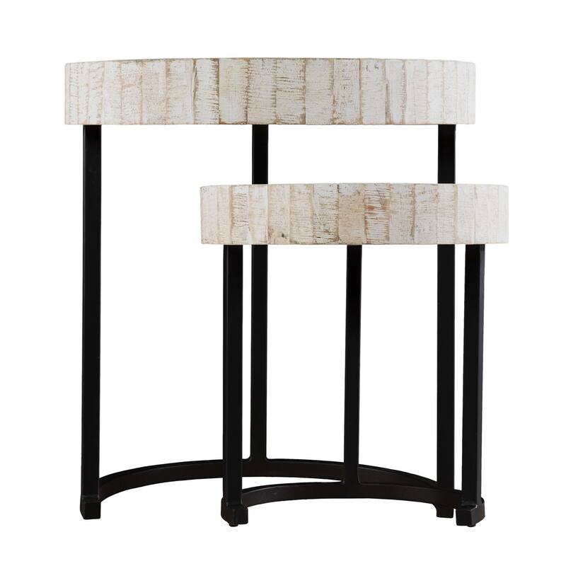 Set Of Two 21" White Solid Wood And Iron Round Nested Tables - 18.5x18.5x20.75